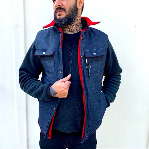 🦊 FOX & VIXEN || HANDMADE VINTAGE || Unisex Blanket-Lined Dead-Stock Denim Vest - Picture 3 of 16